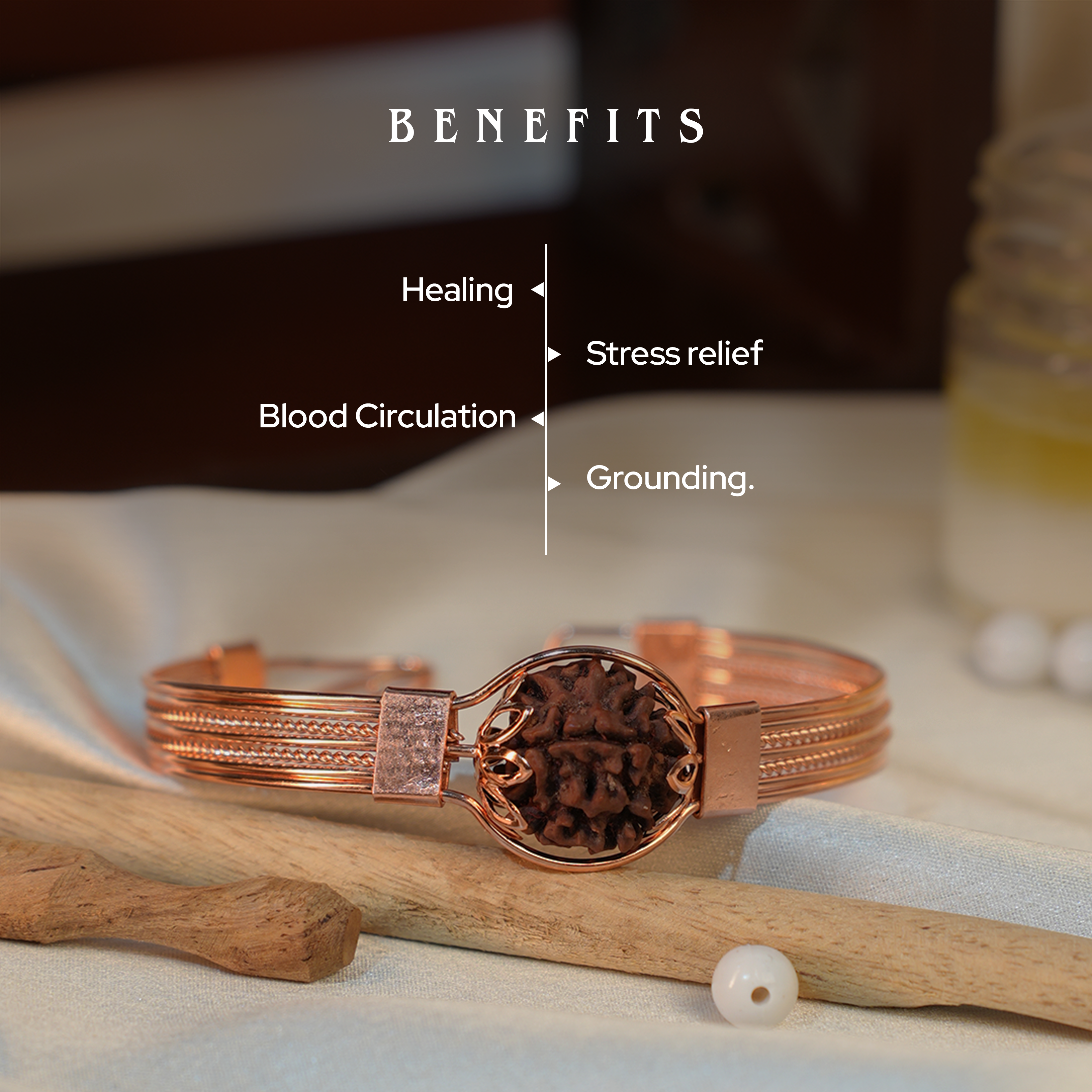 Copper Bracelet with Rudraksha