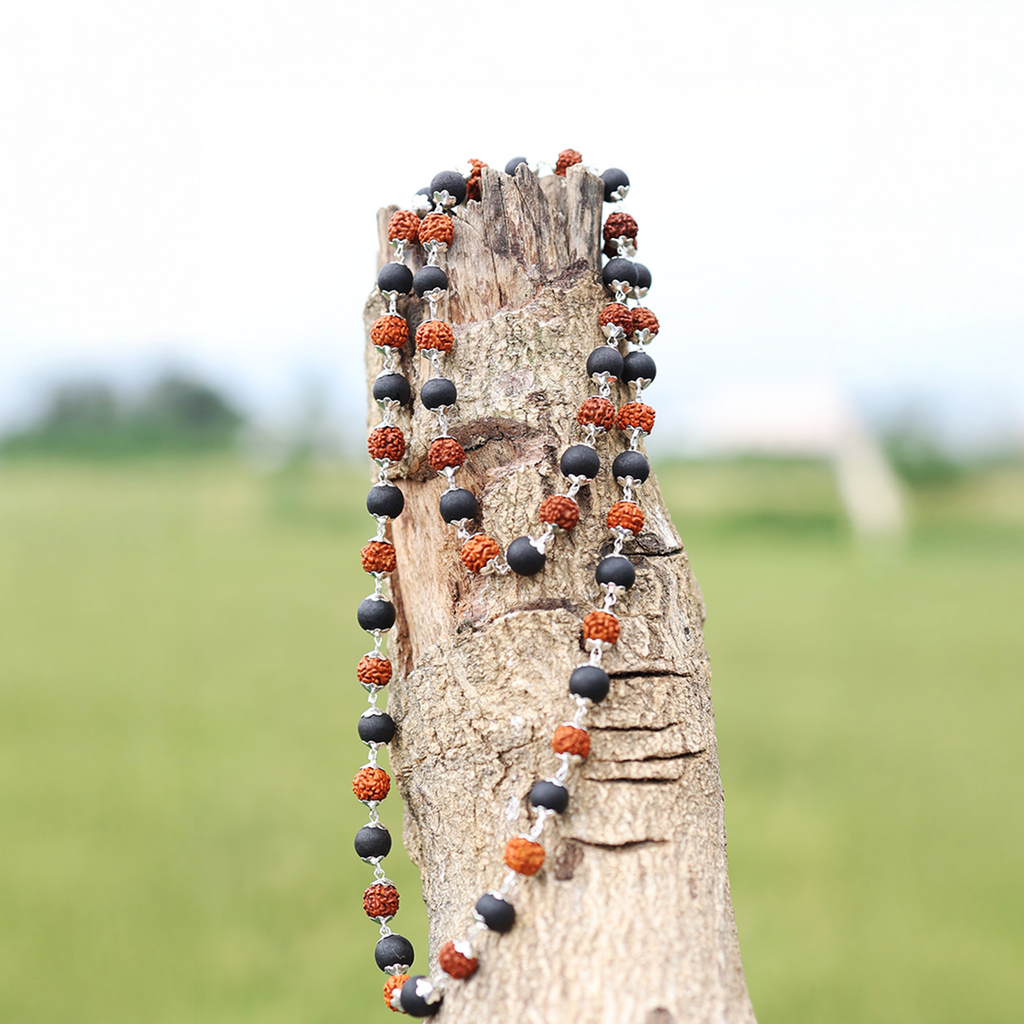 Karungali & Rudraksh Mala Silver-Cap