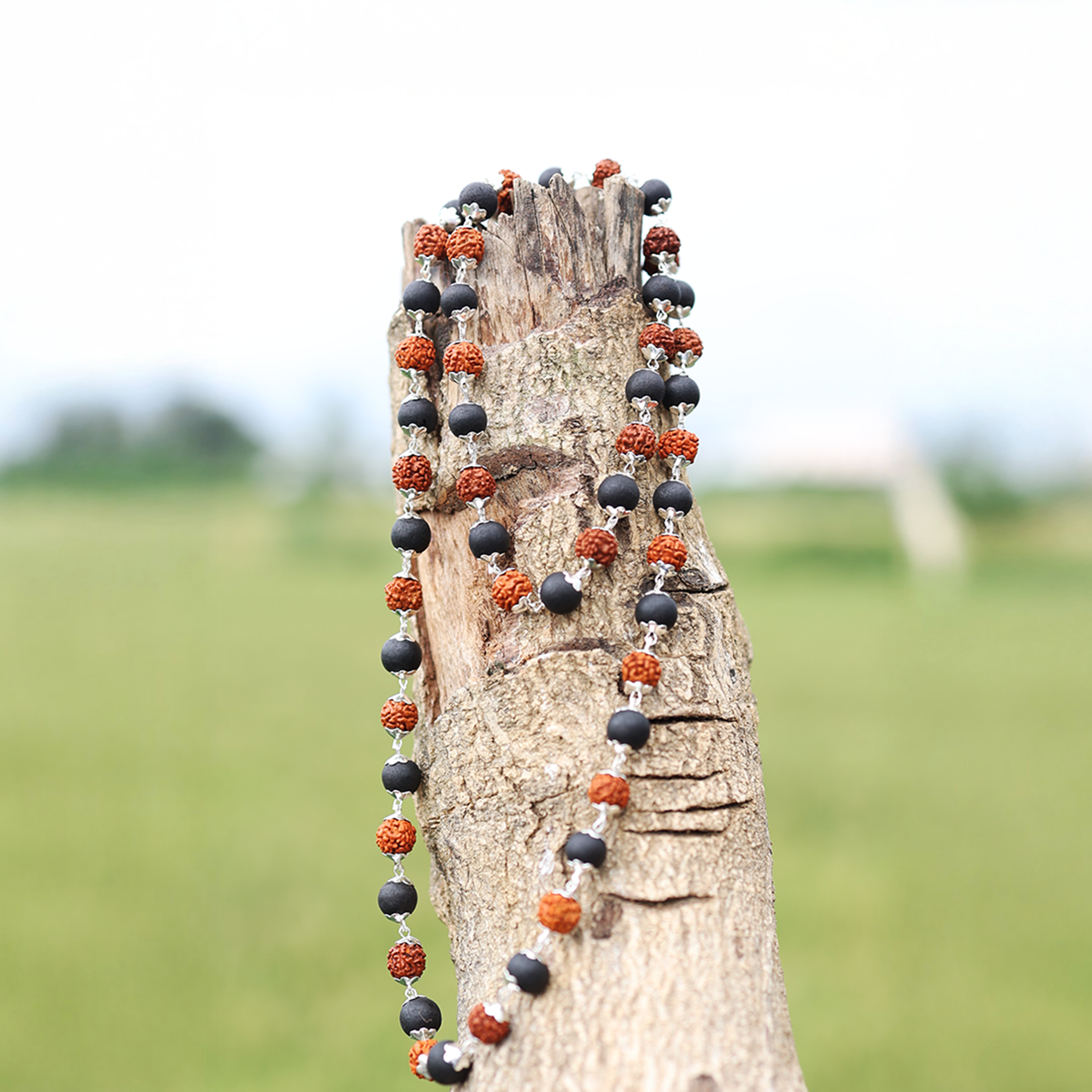 Karungali & Rudraksh Mala Silver-Cap