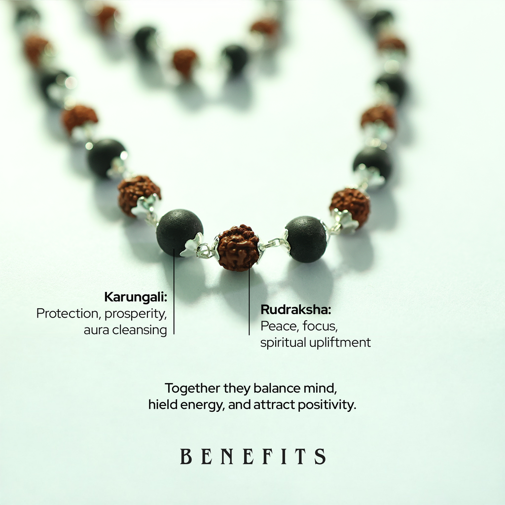 Karungali & Rudraksh Mala Silver-Cap